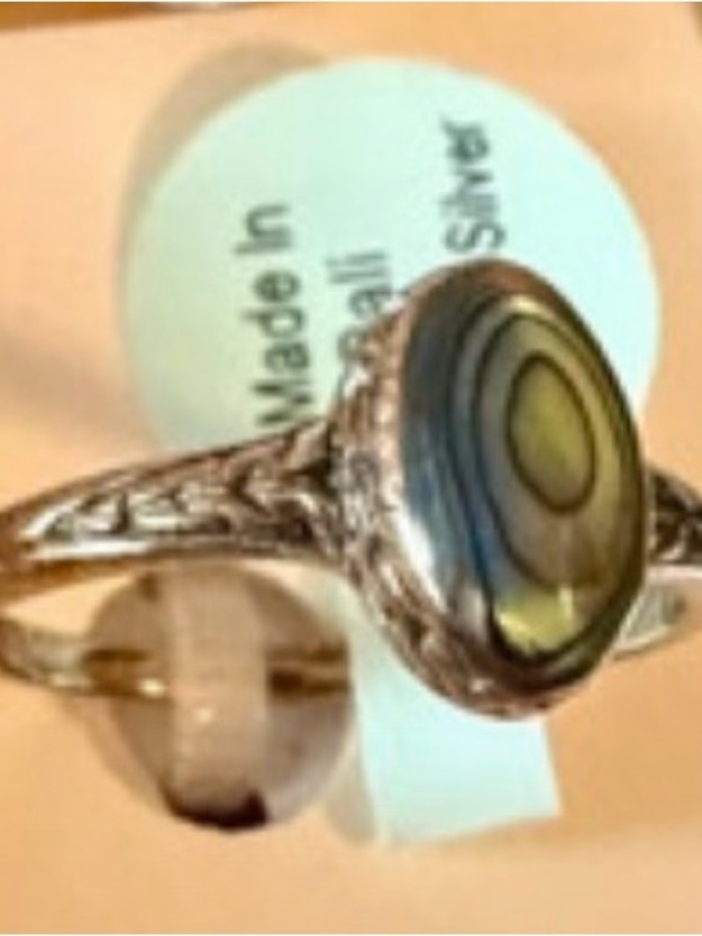 Sterling Silver Oval Abalone Ring in Green
